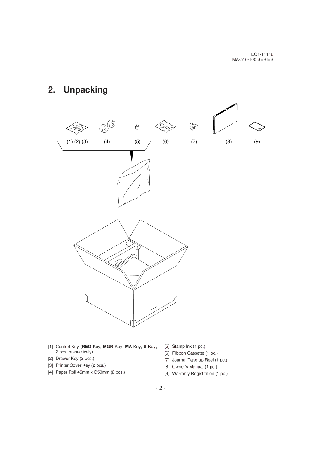 Toshiba MA-516-100 owner manual Unpacking 