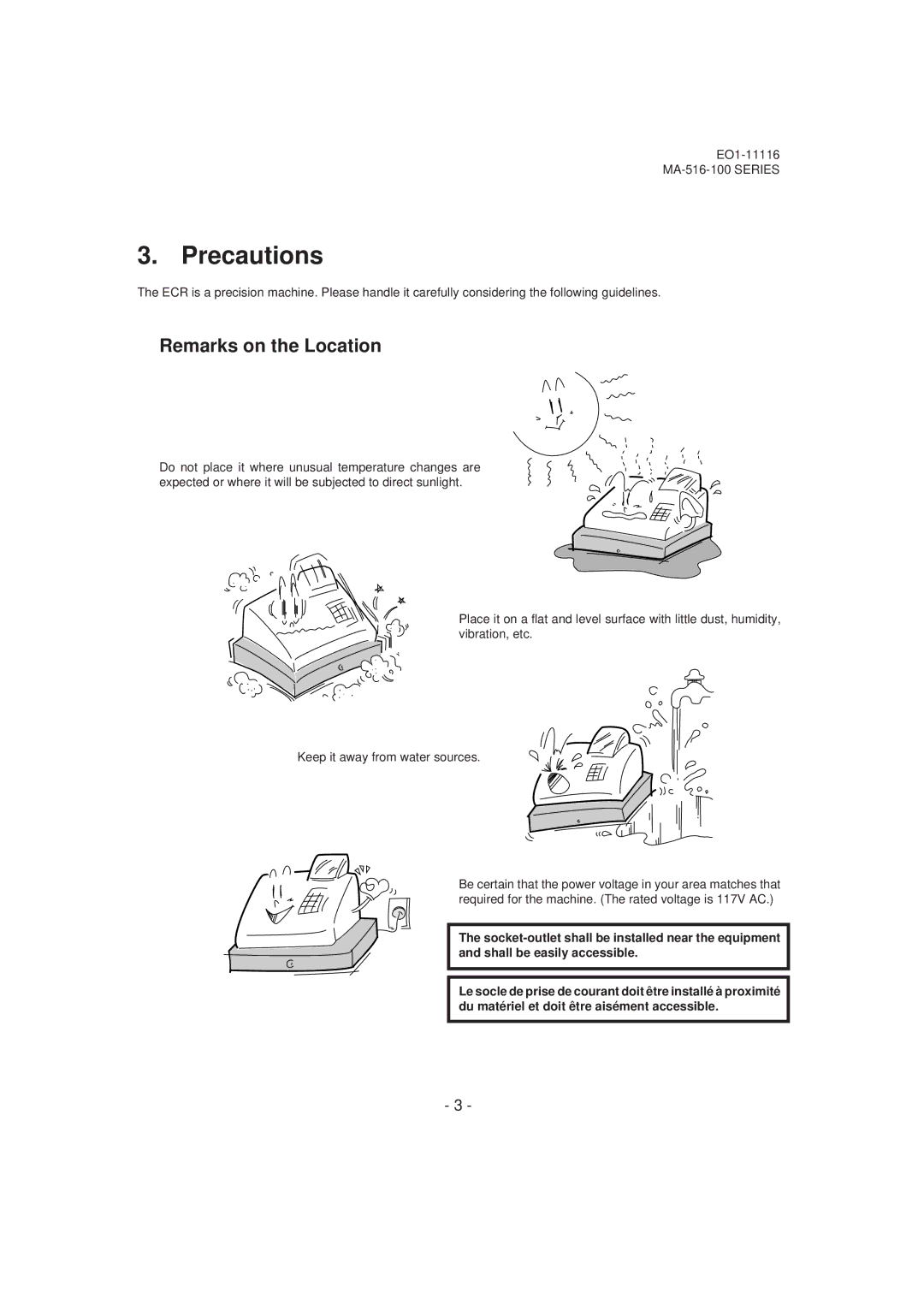 Toshiba MA-516-100 owner manual Precautions, Remarks on the Location 