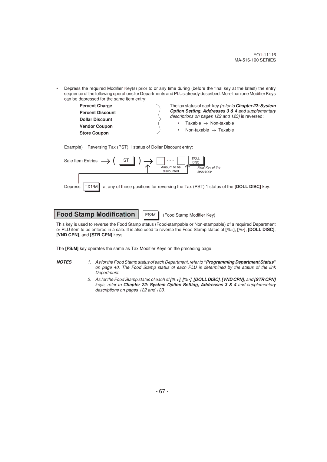 Toshiba MA-516-100 owner manual Food Stamp Modification, Department, Descriptions on pages 122 