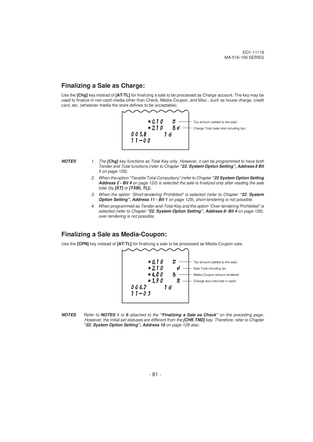 Toshiba MA-516-100 owner manual Finalizing a Sale as Charge, Finalizing a Sale as Media-Coupon 