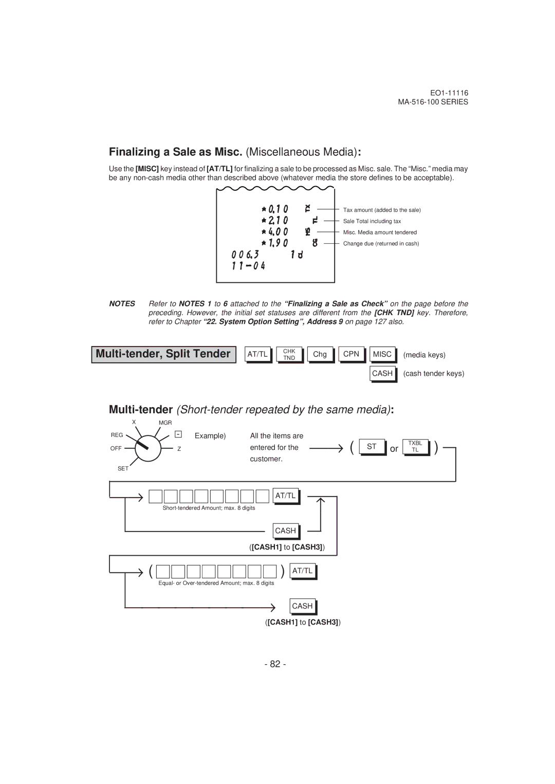 Toshiba MA-516-100 Finalizing a Sale as Misc. Miscellaneous Media, Multi-tender, Split Tender, Cash, CASH1 to CASH3 