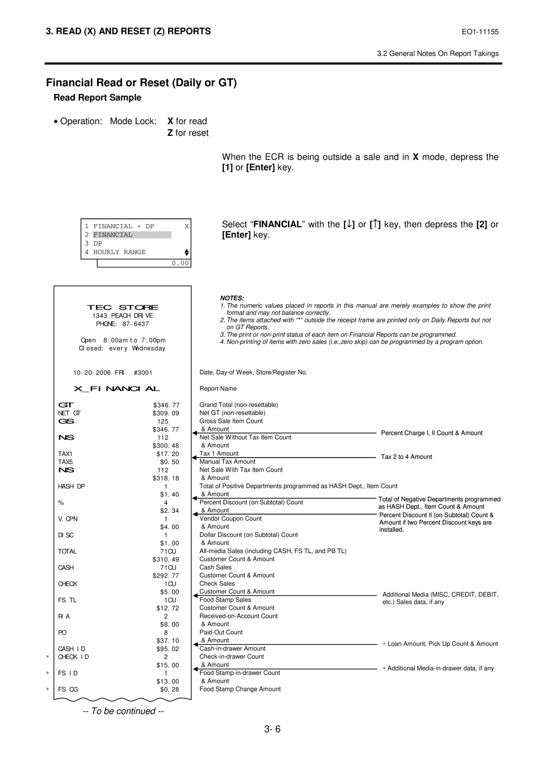 Toshiba MA-600-1 owner manual Financial Read or Reset Daily or GT, Read Report Sample 