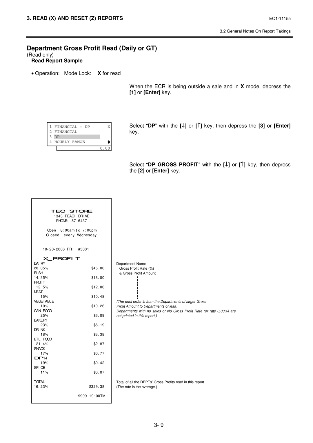 Toshiba MA-600-1 owner manual Department Gross Profit Read Daily or GT, Xprofit 