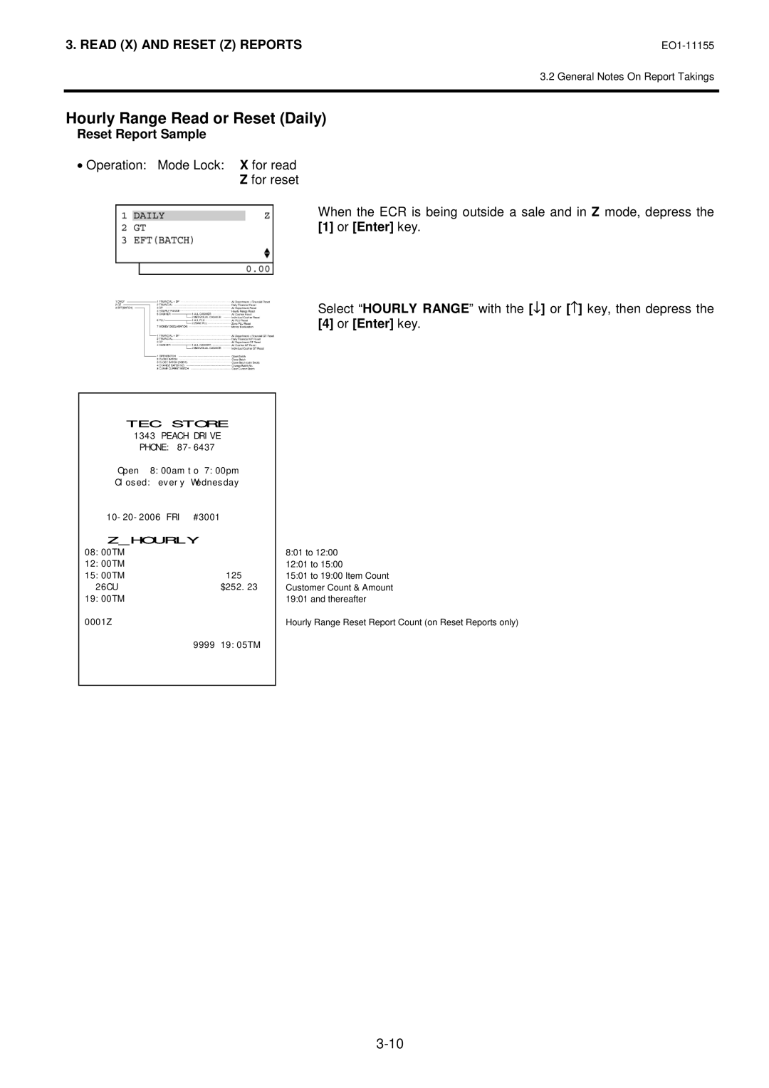 Toshiba MA-600-1 owner manual Hourly Range Read or Reset Daily, Zhourly 