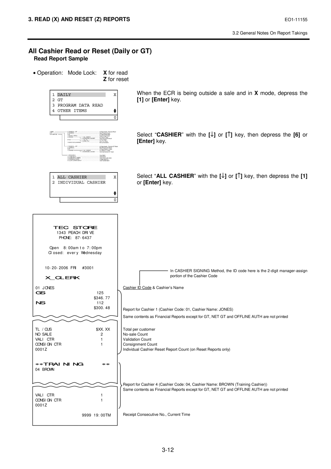 Toshiba MA-600-1 owner manual All Cashier Read or Reset Daily or GT, Brown Vali CTR Consign CTR 