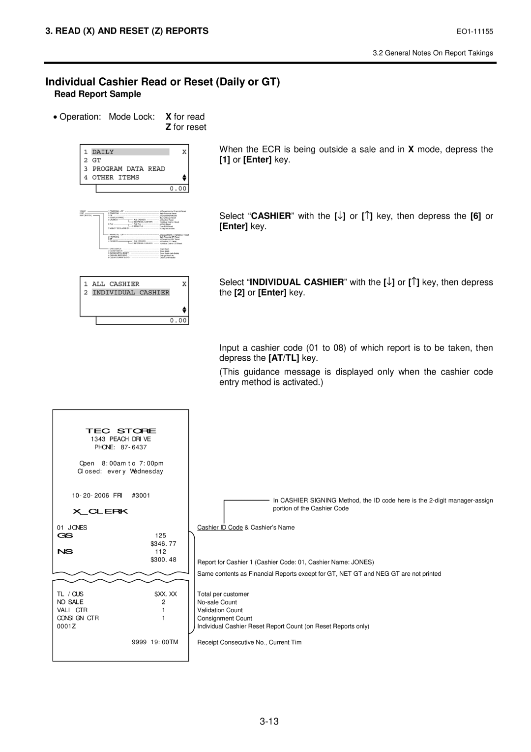 Toshiba MA-600-1 owner manual Individual Cashier Read or Reset Daily or GT 