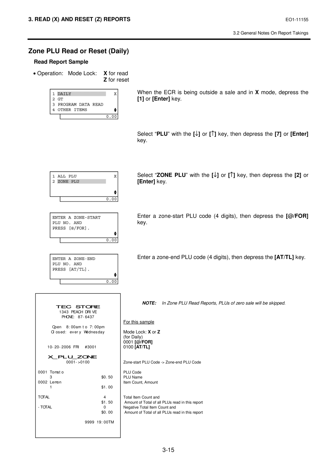 Toshiba MA-600-1 owner manual Zone PLU Read or Reset Daily, 0001 @/FOR 0100 AT/TL 