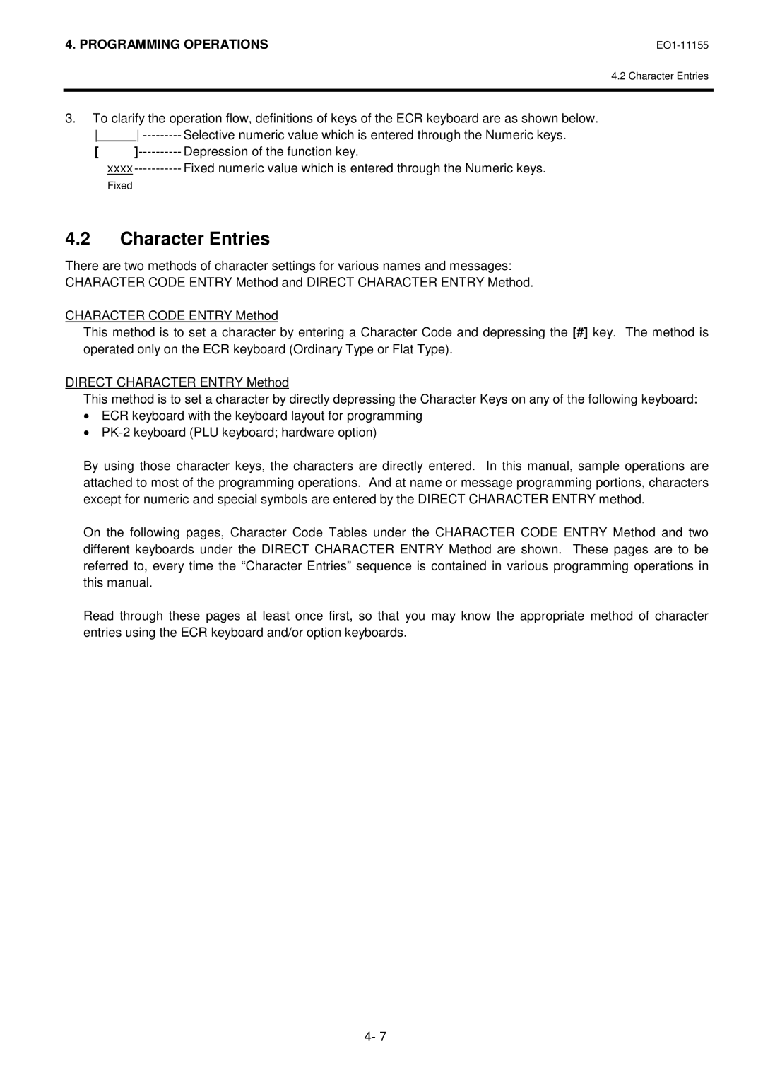 Toshiba MA-600-1 owner manual Character Entries 