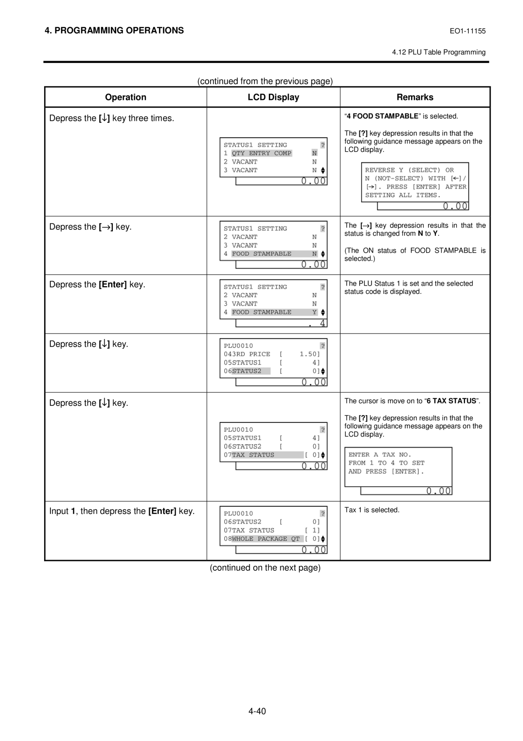 Toshiba MA-600-1 owner manual Food Stampable is selected 