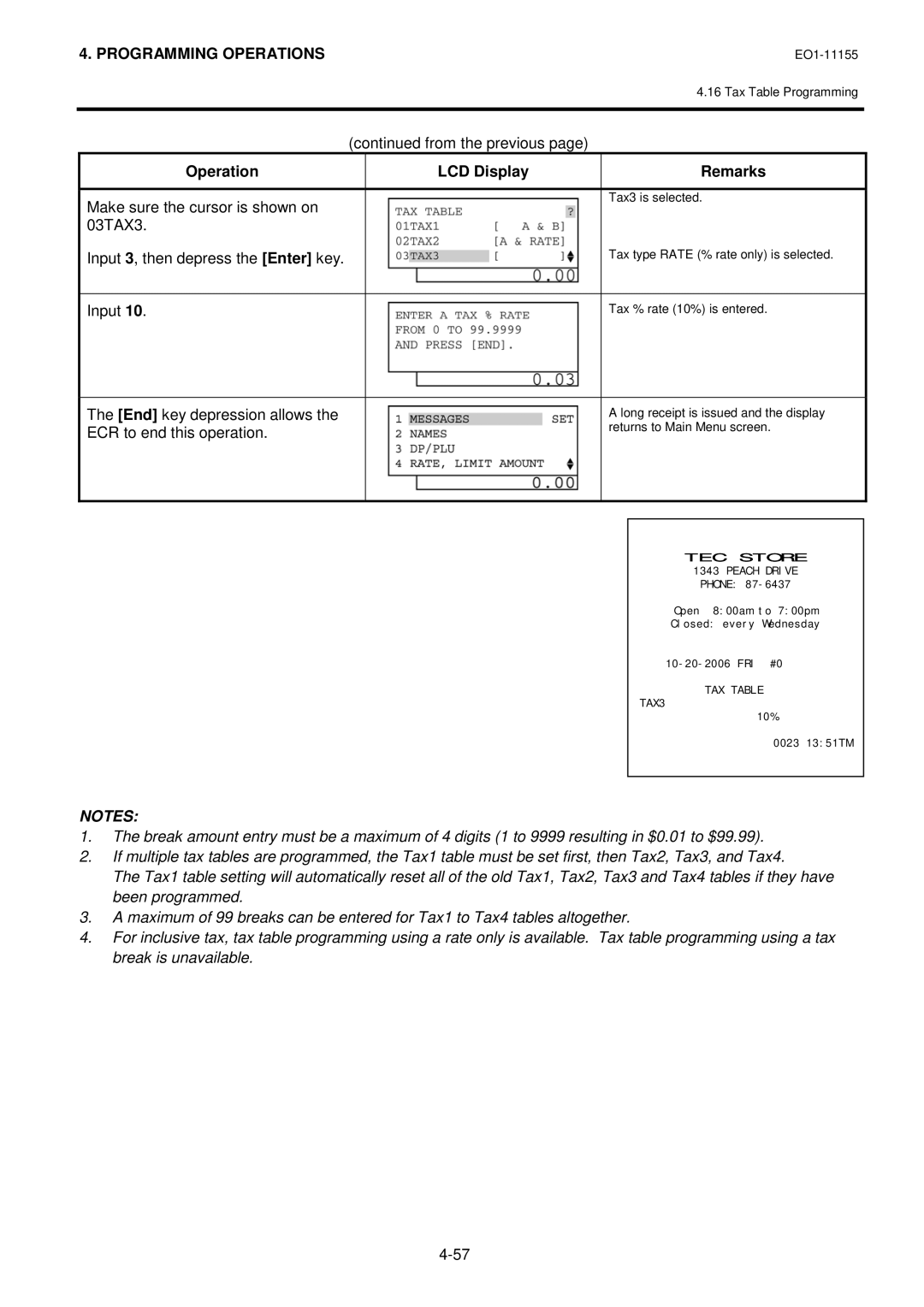 Toshiba MA-600-1 owner manual Tax3 is selected Tax type Rate % rate only is selected 