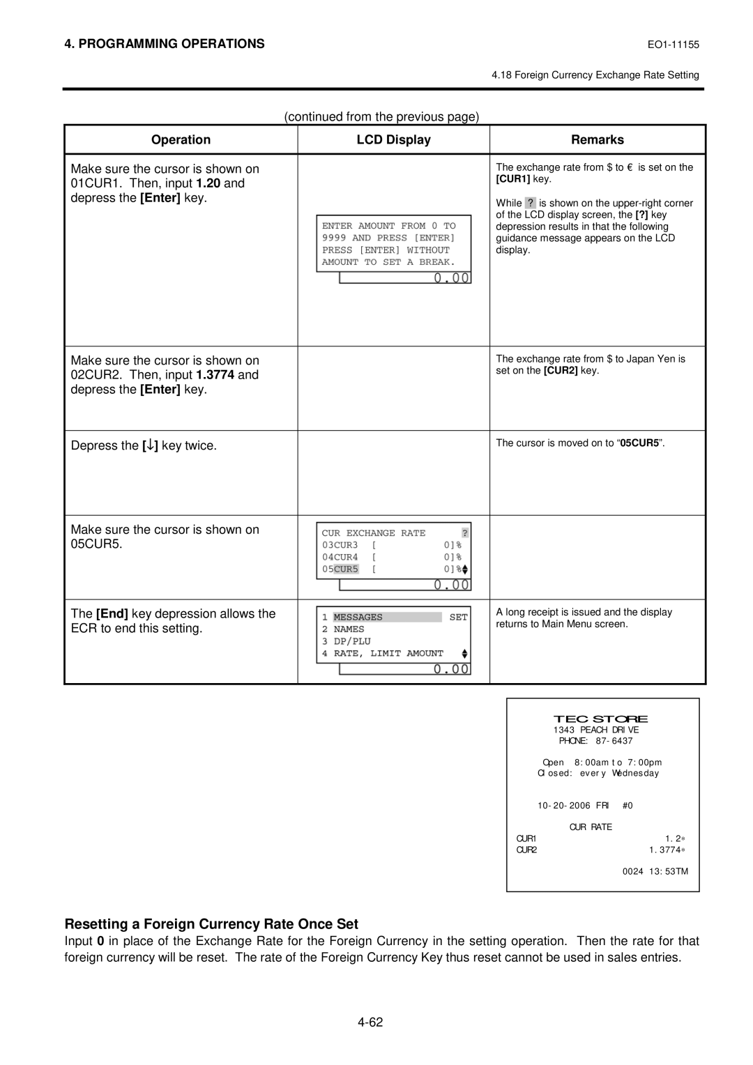 Toshiba MA-600-1 owner manual Resetting a Foreign Currency Rate Once Set 