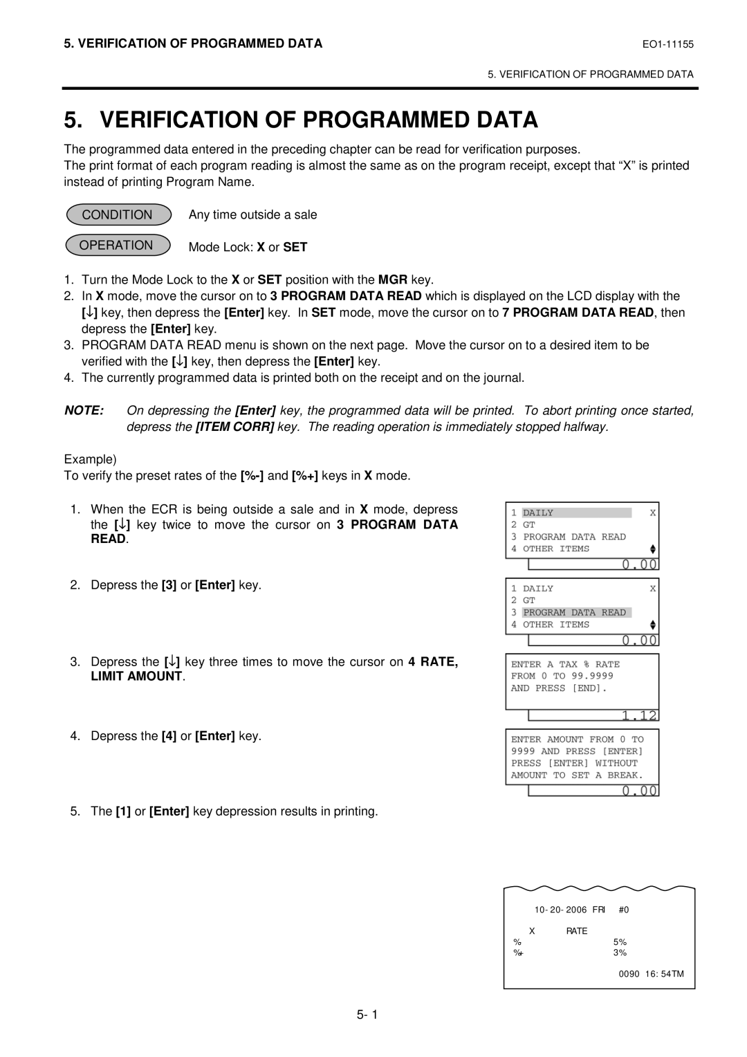 Toshiba MA-600-1 owner manual Verification of Programmed Data, Limit Amount 