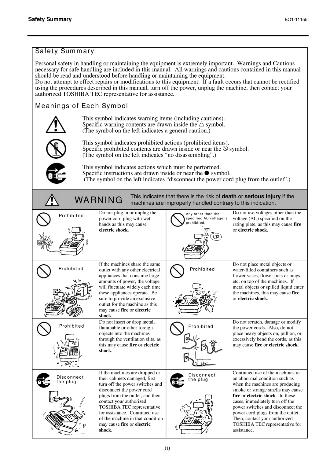 Toshiba MA-600-1 owner manual Safety Summary, Meanings of Each Symbol 