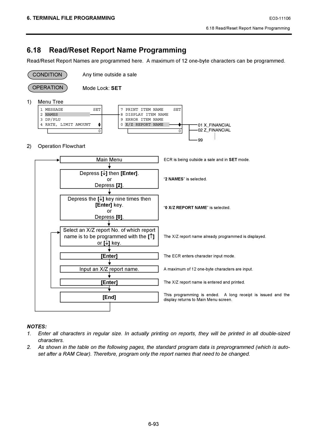 Toshiba MA-600 manual Read/Reset Report Name Programming, Input an X/Z report name, Z Report Name is selected 