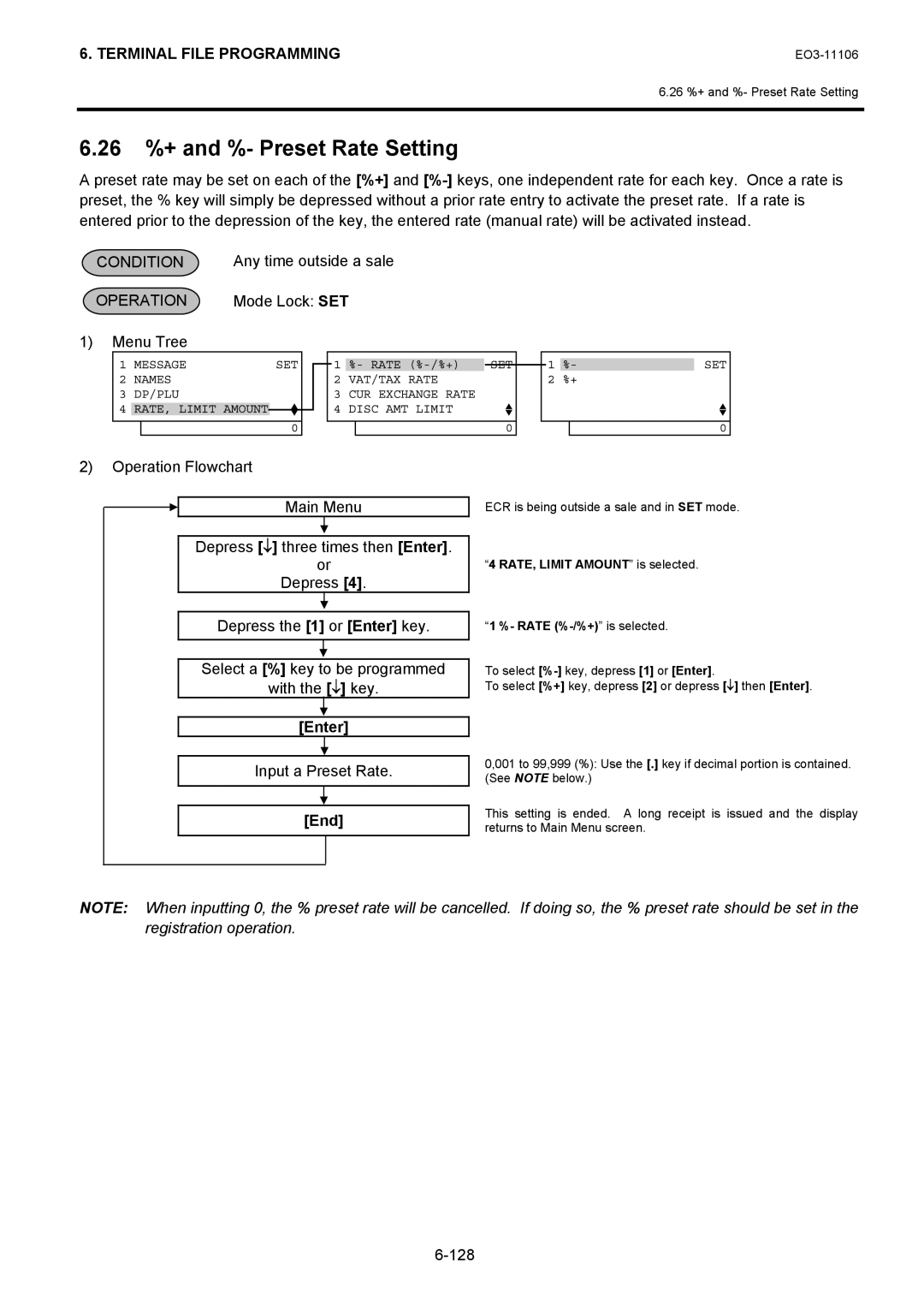 Toshiba MA-600 manual 26 %+ and %- Preset Rate Setting, Input a Preset Rate 