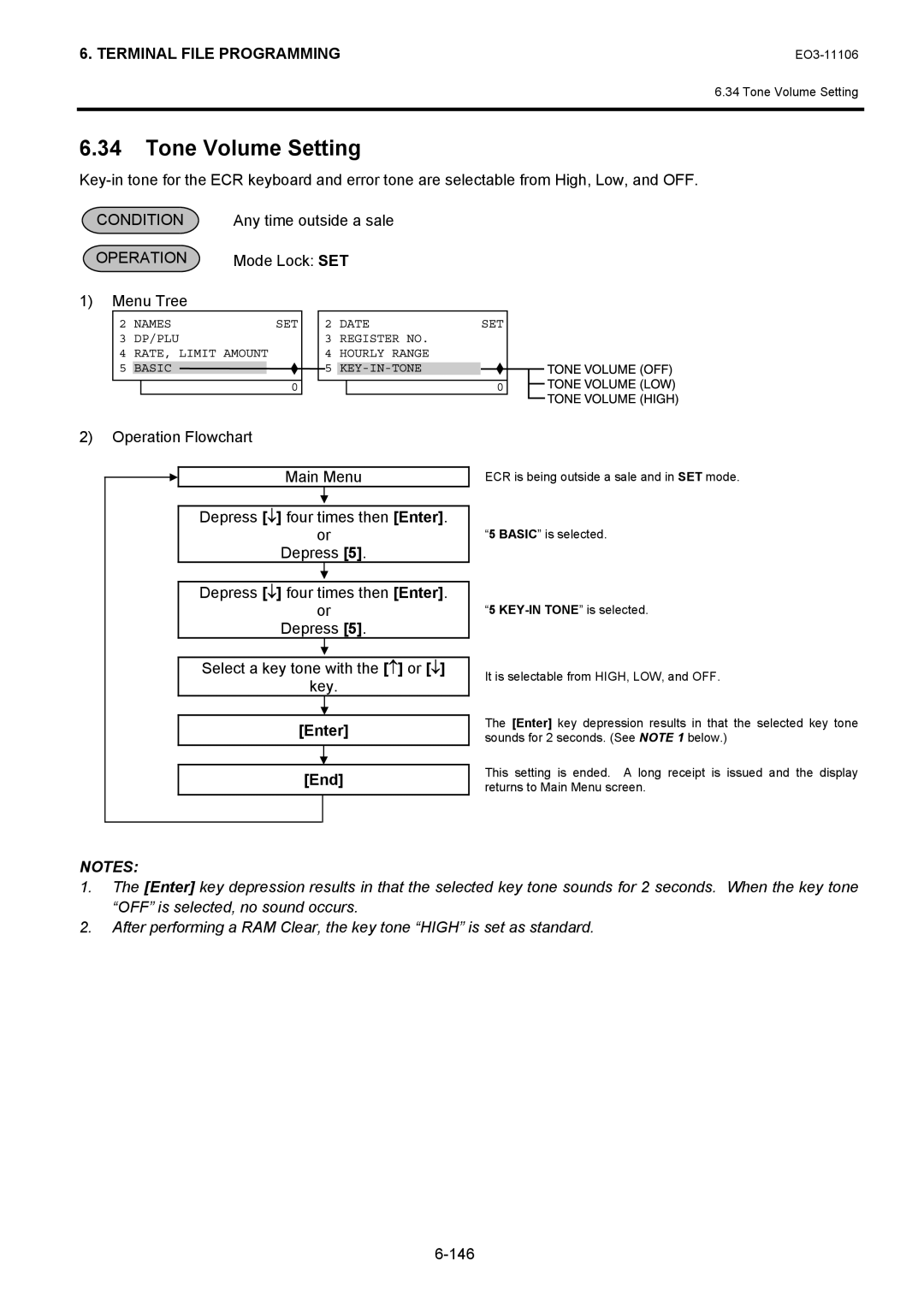 Toshiba MA-600 manual Tone Volume Setting, Any time outside a sale 