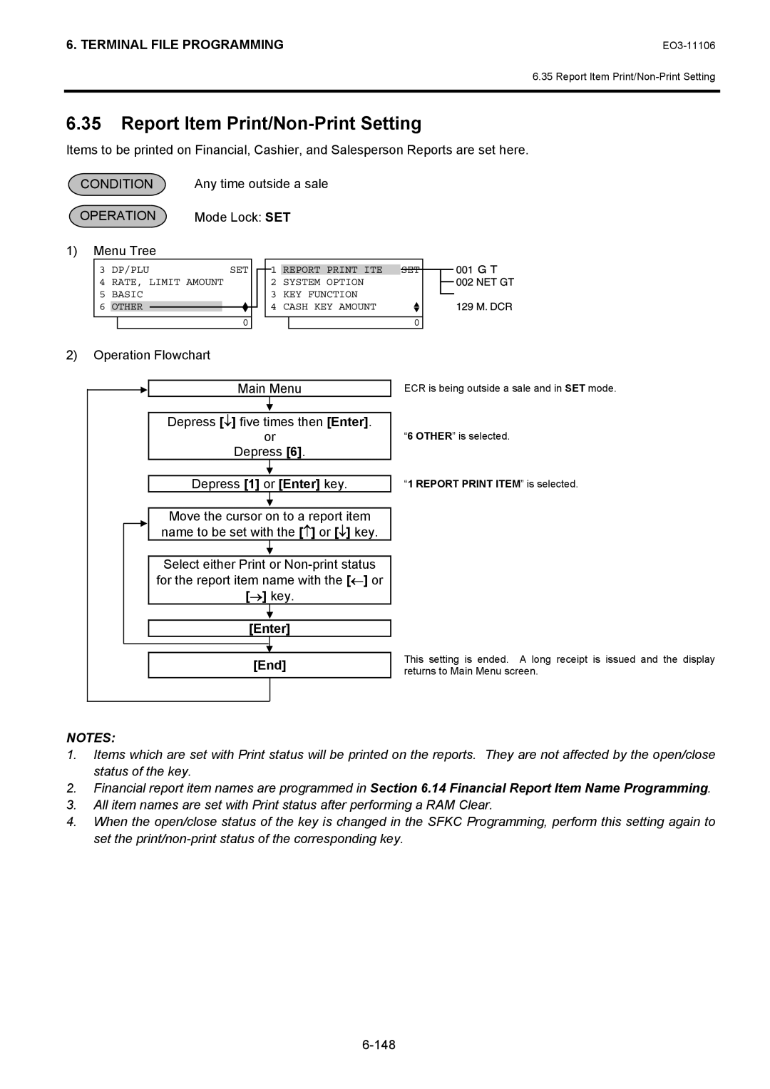 Toshiba MA-600 manual Report Item Print/Non-Print Setting, 148, Report Print Item is selected 