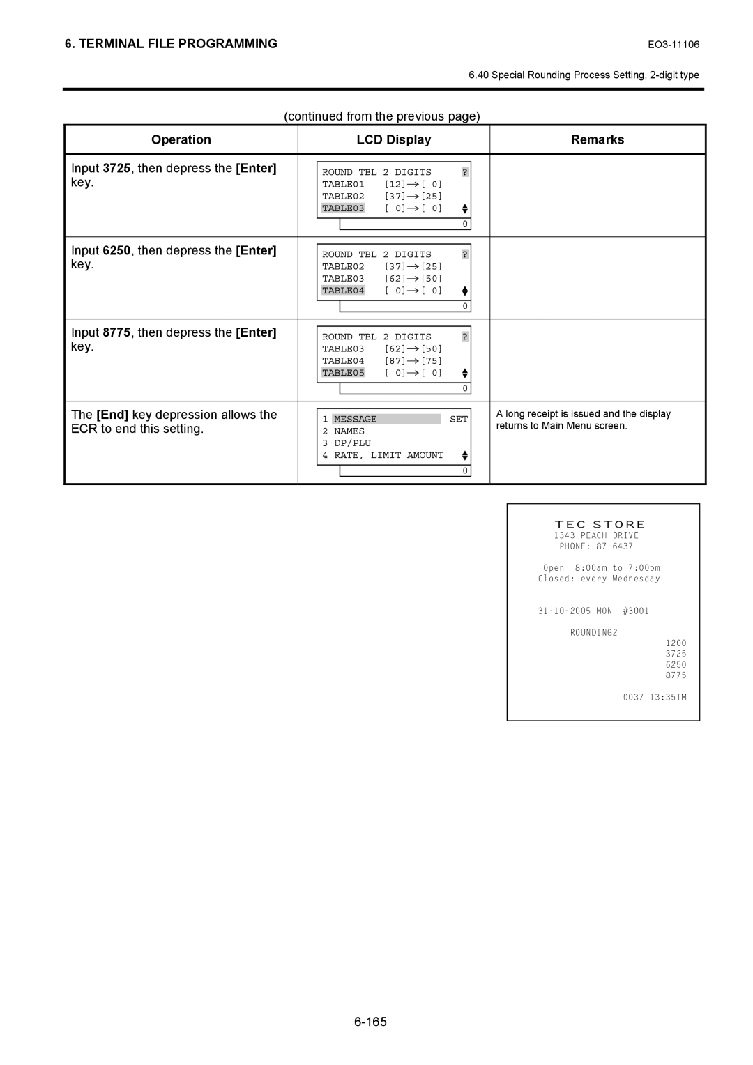 Toshiba MA-600 manual Input 3725, then depress the Enter key, 165 