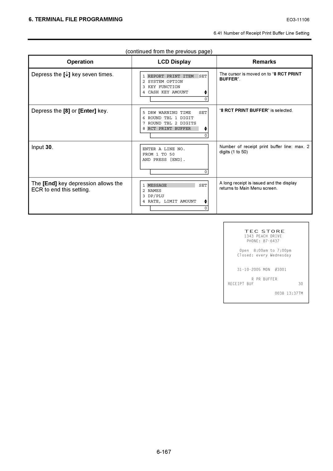 Toshiba MA-600 manual Depress the ↓ key seven times, 167 