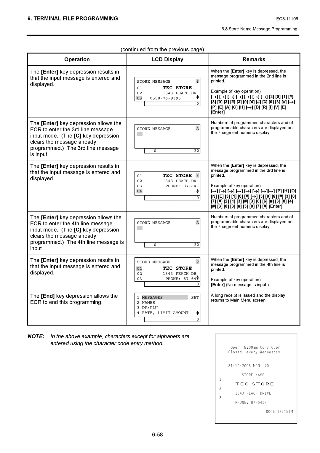 Toshiba MA-600 manual ECR to enter the 4th line message 