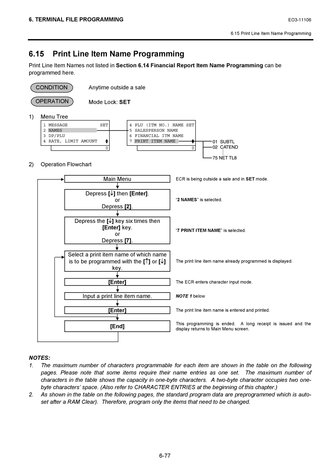 Toshiba MA-600 manual Print Line Item Name Programming, Anytime outside a sale, Input a print line item name 