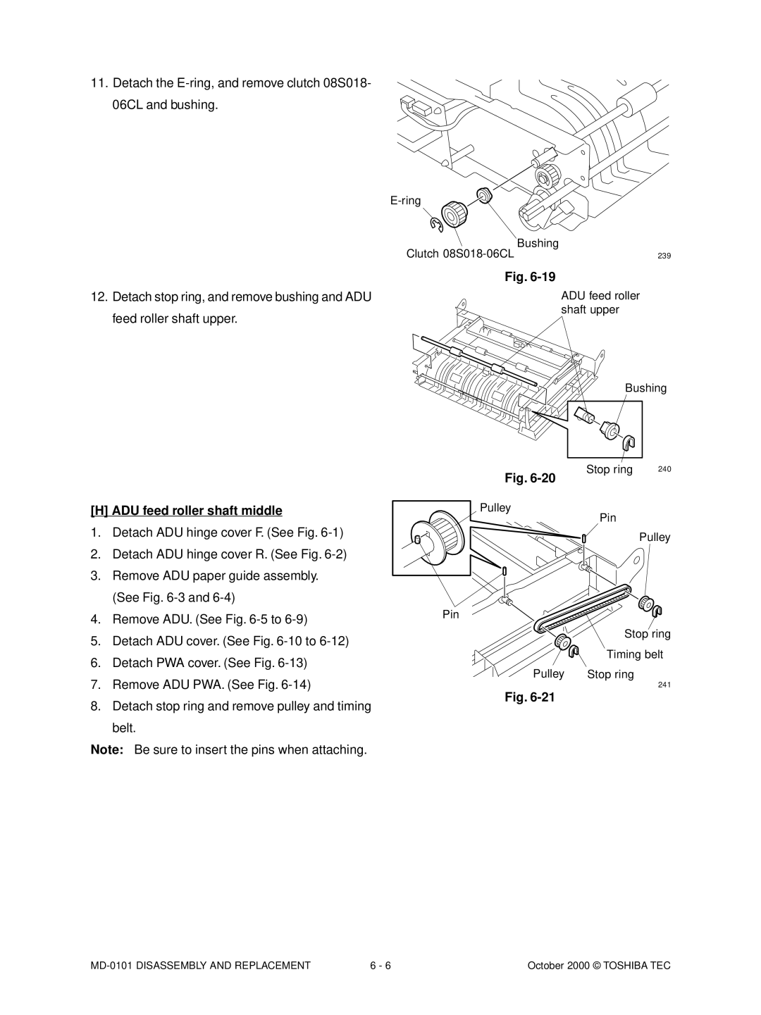 Toshiba MD-0101 manual ADU feed roller shaft middle 