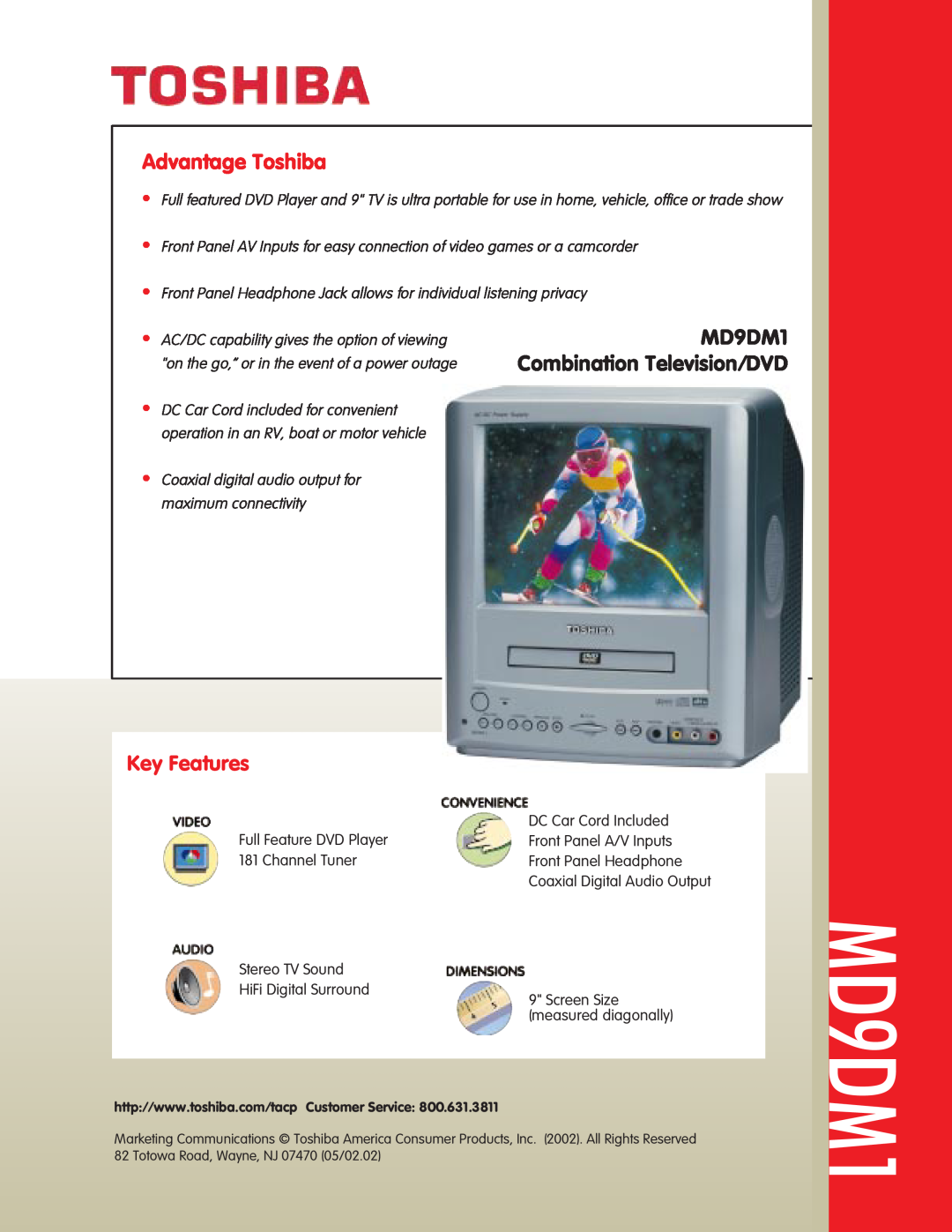 Toshiba MD 9DM1 manual Advantage Toshiba, Key Features, MD9DM1 Combination Television/DVD 