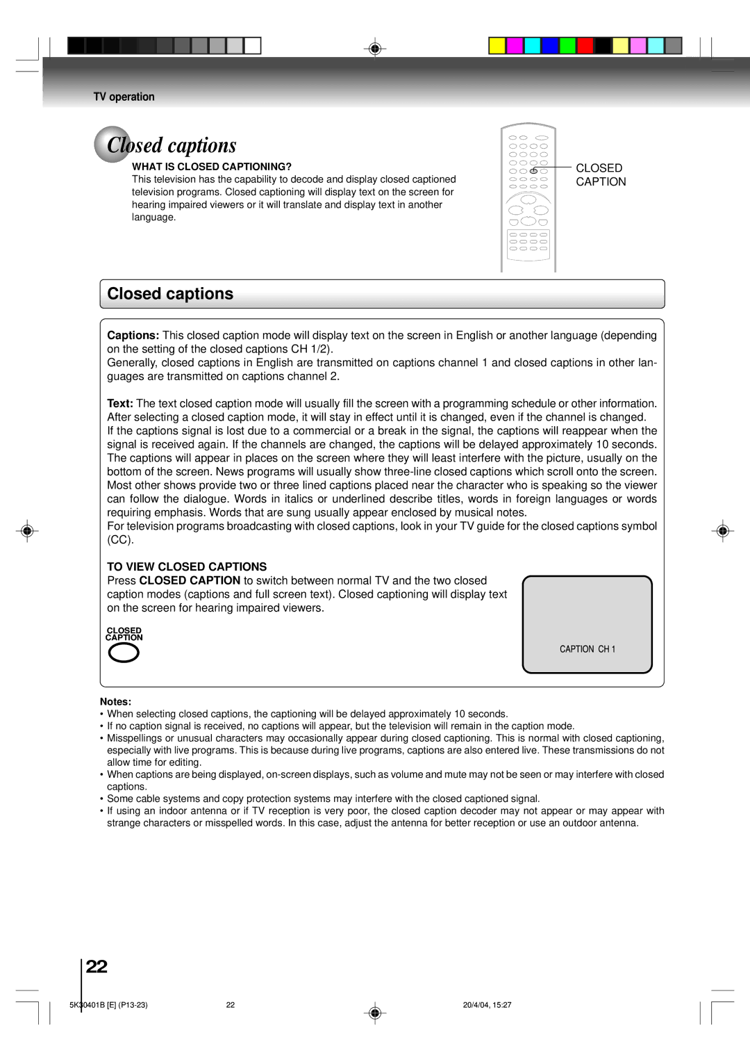 Toshiba MD13P1 owner manual Closed captions, To View Closed Captions, What is Closed CAPTIONING? 