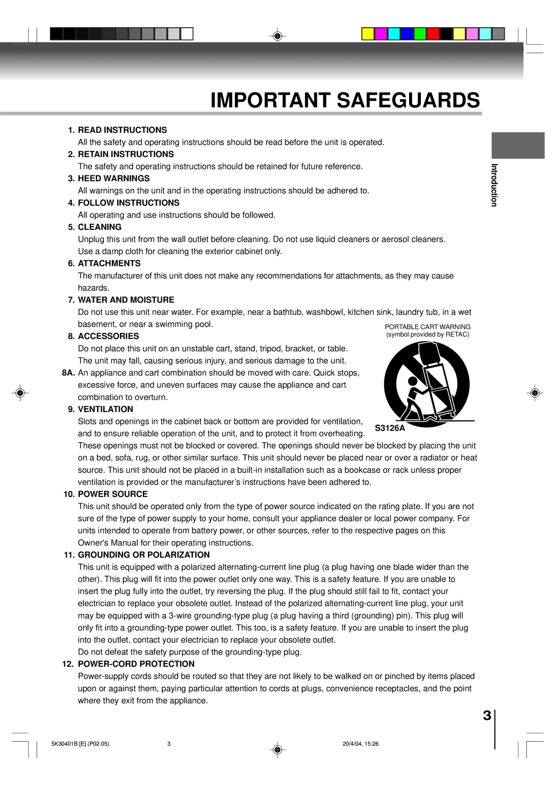 Toshiba MD13P1 Read Instructions, Retain Instructions, Heed Warnings, Follow Instructions, Cleaning, Attachments 