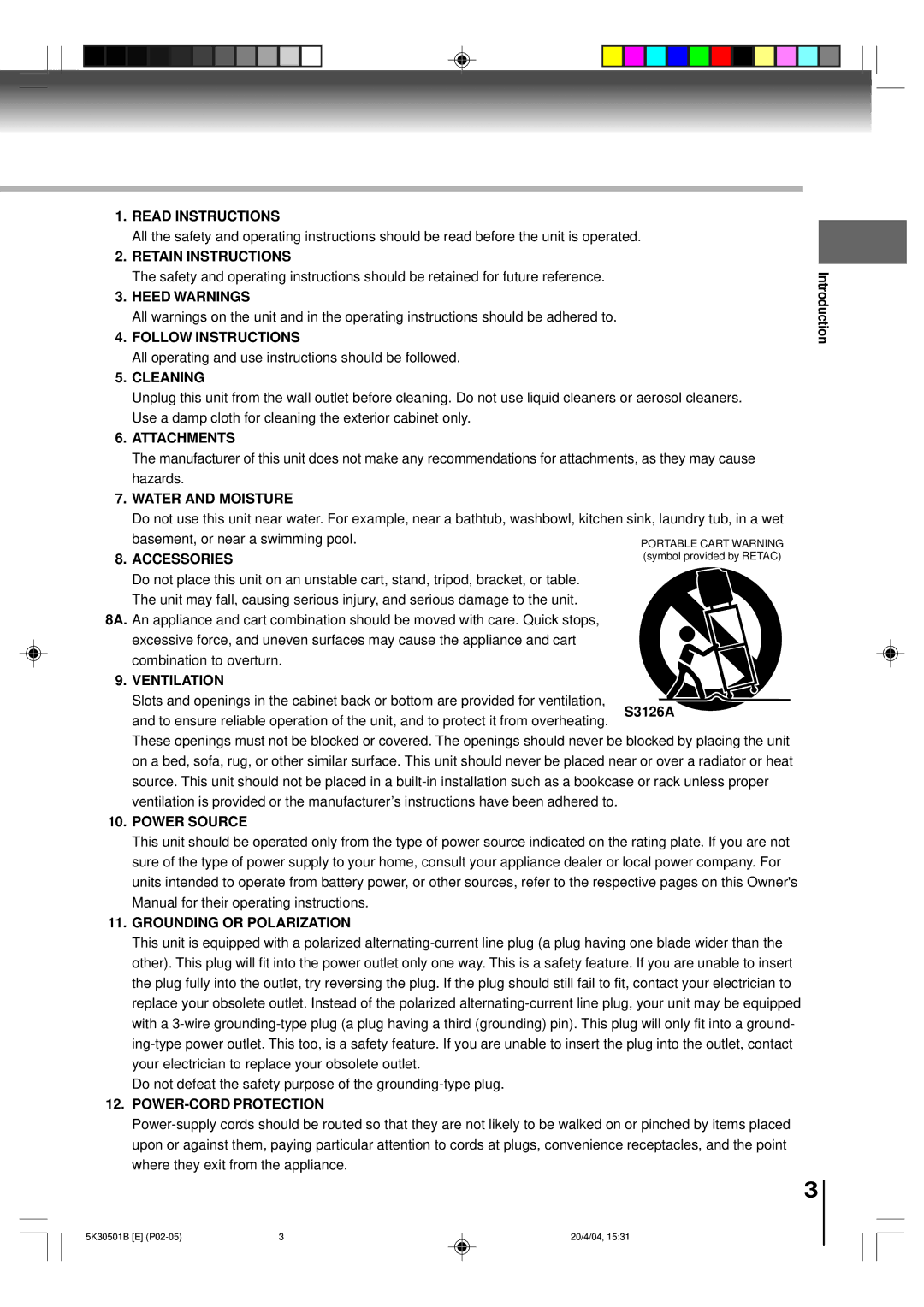 Toshiba MD13P3 Read Instructions, Retain Instructions, Heed Warnings, Follow Instructions, Cleaning, Attachments 