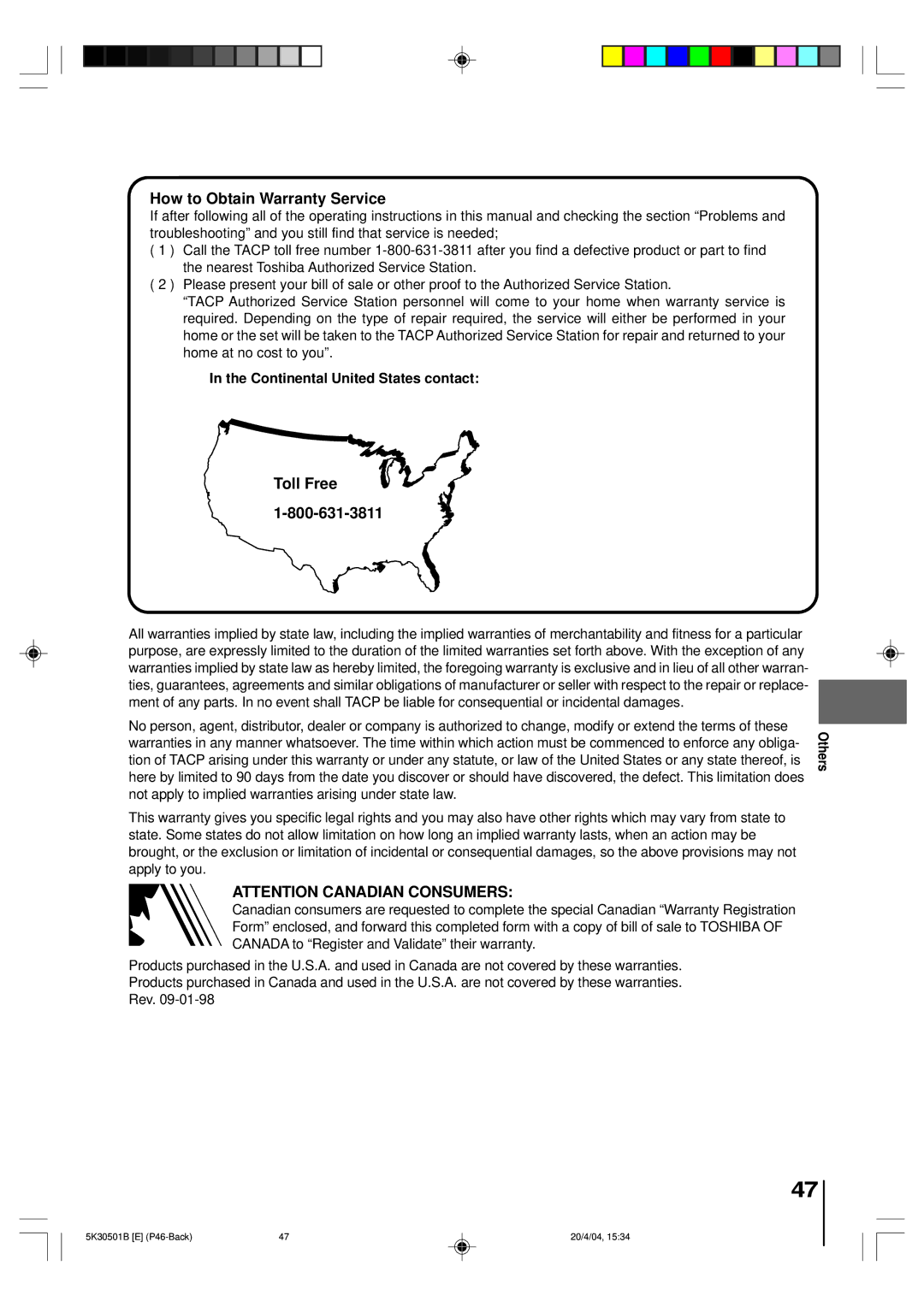 Toshiba MD13P3 owner manual How to Obtain Warranty Service, Continental United States contact 