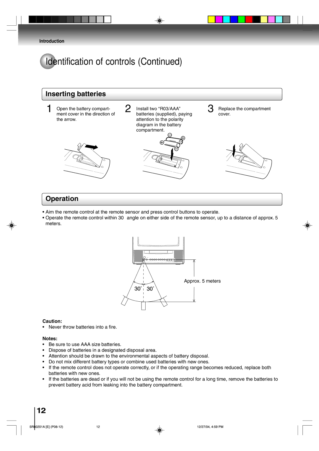 Toshiba MD13Q11 owner manual Inserting batteries, Operation 