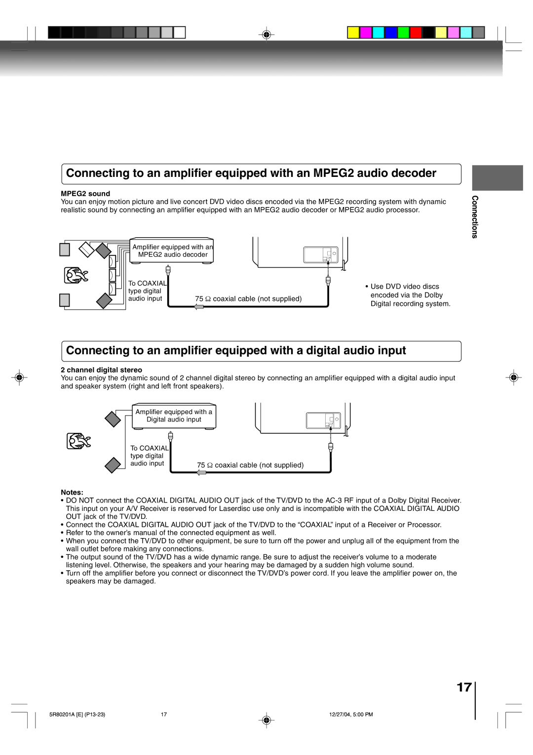 Toshiba MD13Q11 owner manual MPEG2 sound, Channel digital stereo 