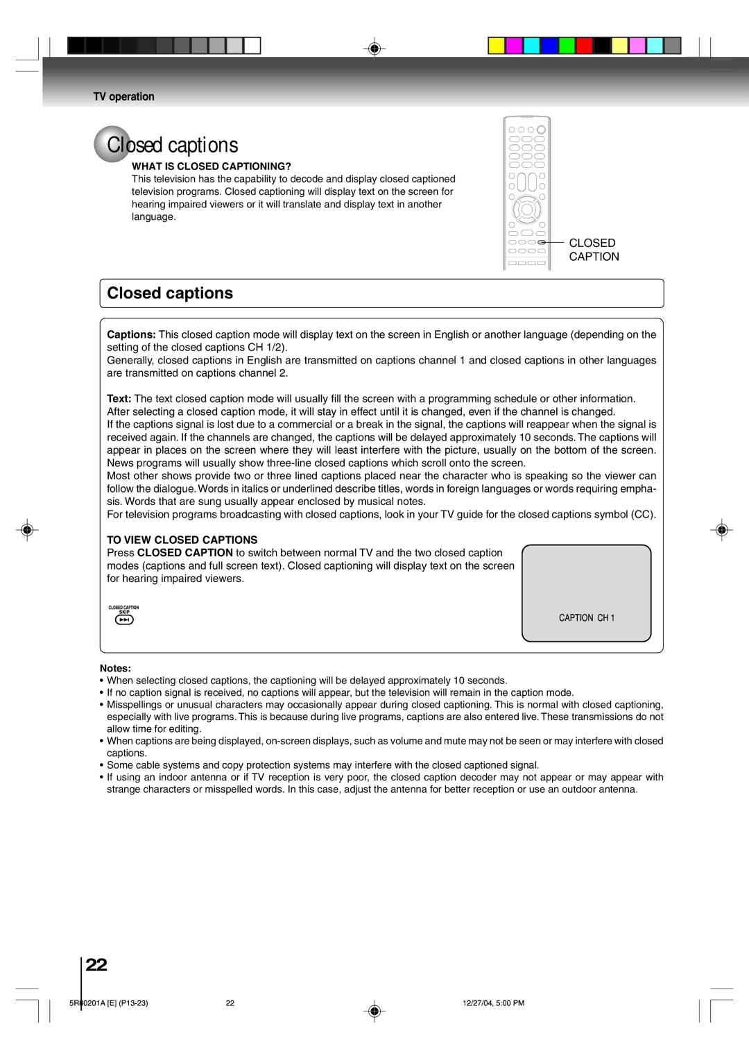 Toshiba MD13Q11 owner manual Closed captions, What is Closed CAPTIONING?, To View Closed Captions 