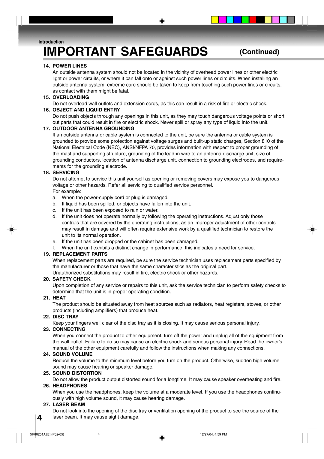 Toshiba MD13Q11 owner manual Important Safeguards, Heat 