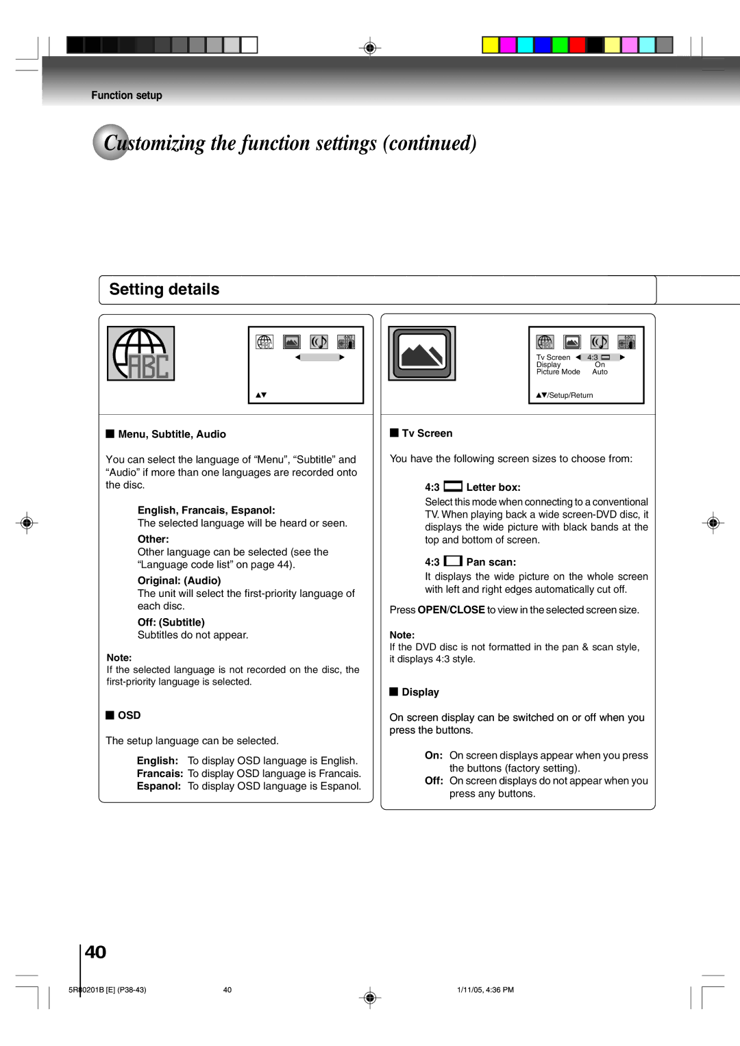 Toshiba MD13Q11 owner manual Osd 