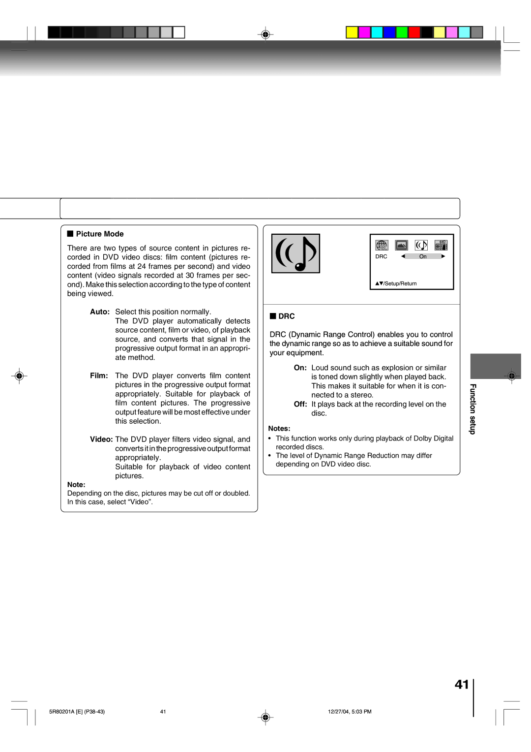 Toshiba MD13Q11 owner manual Picture Mode, Drc 