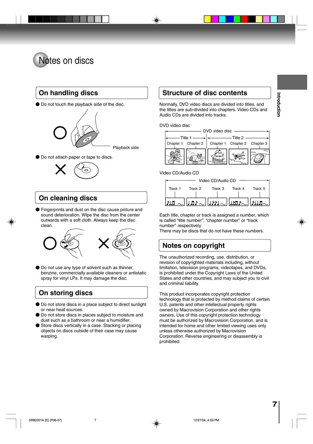 Toshiba MD13Q11 owner manual On handling discs, On cleaning discs, Structure of disc contents, On storing discs 