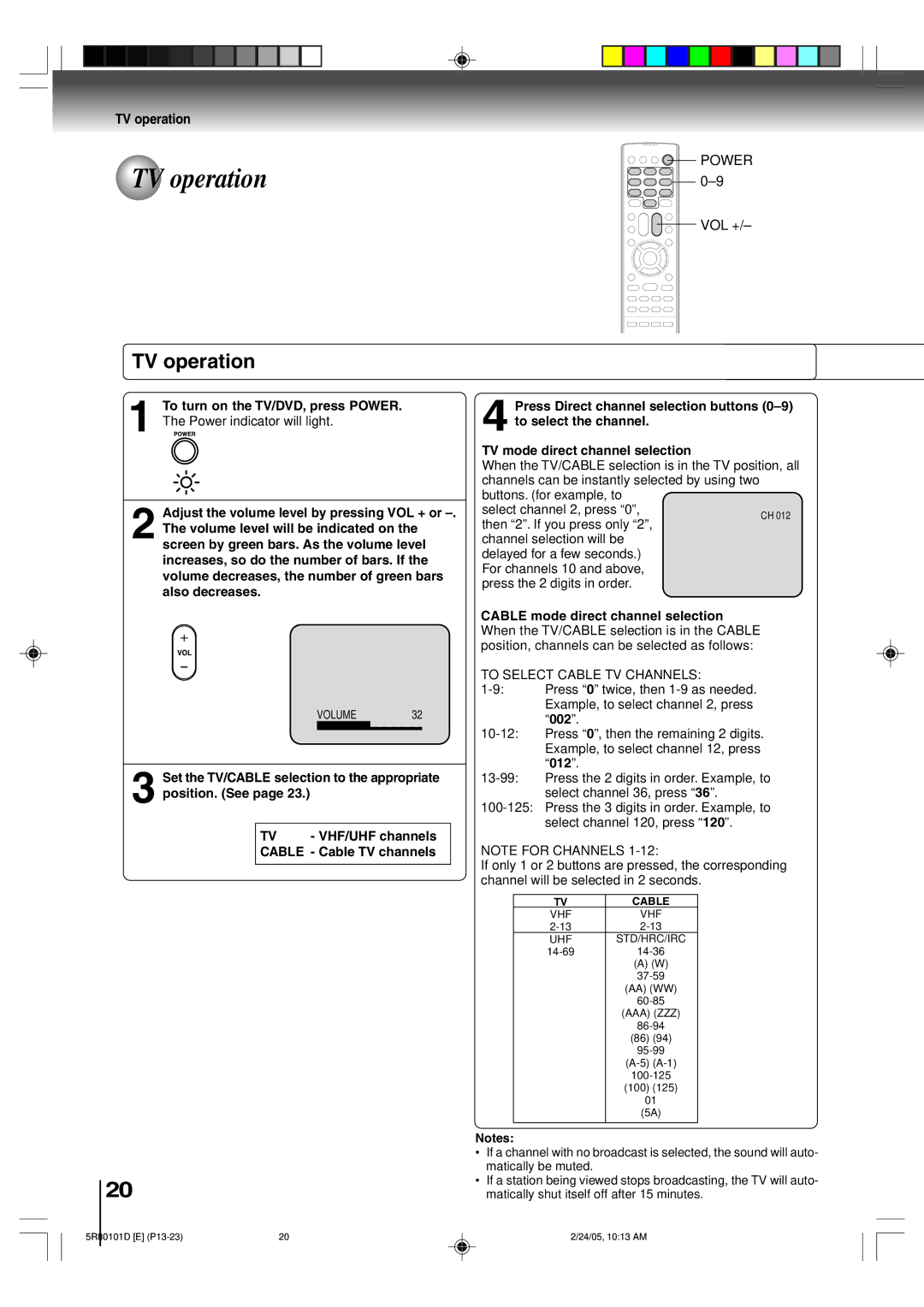 Toshiba MD13Q41, MD20Q41 owner manual TV operation 