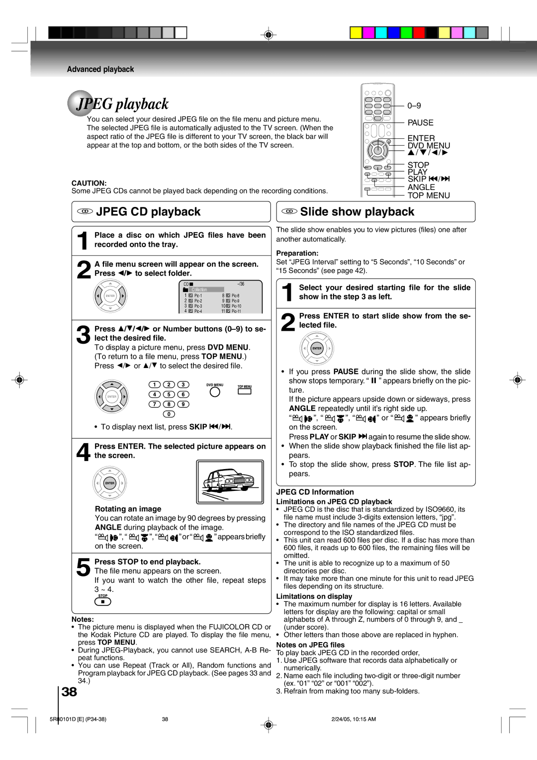 Toshiba MD13Q41, MD20Q41 owner manual Jpeg playback, CD Jpeg CD playback CD Slide show playback 