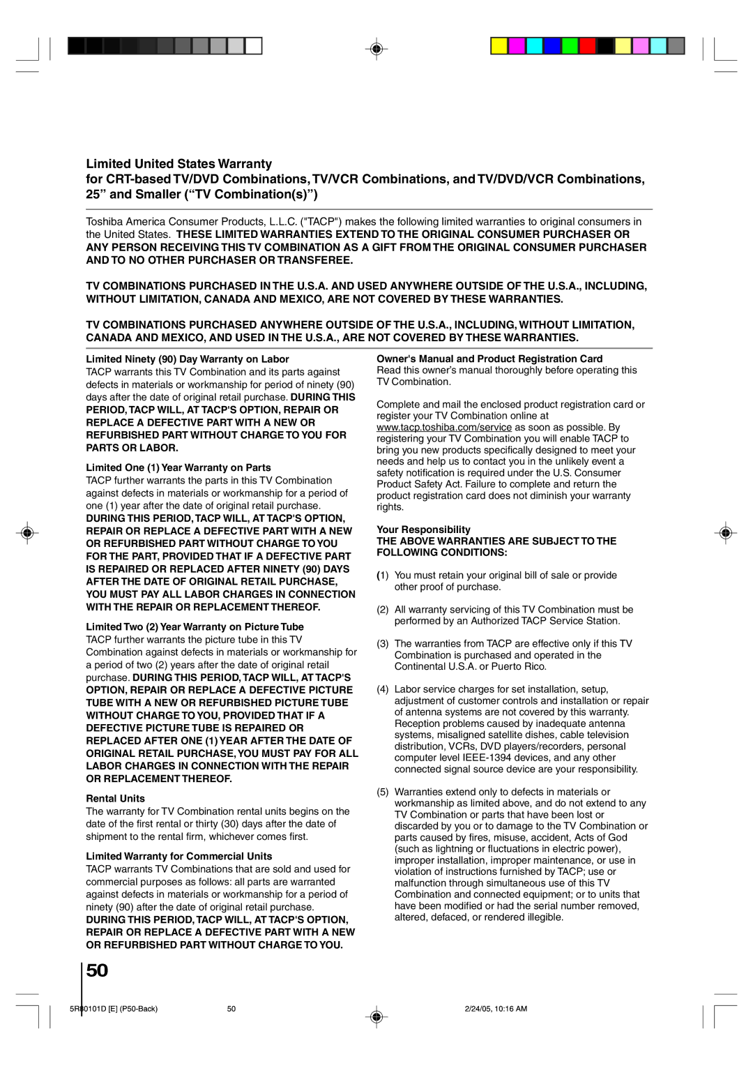 Toshiba MD13Q41, MD20Q41 owner manual Above Warranties are Subject to the Following Conditions 