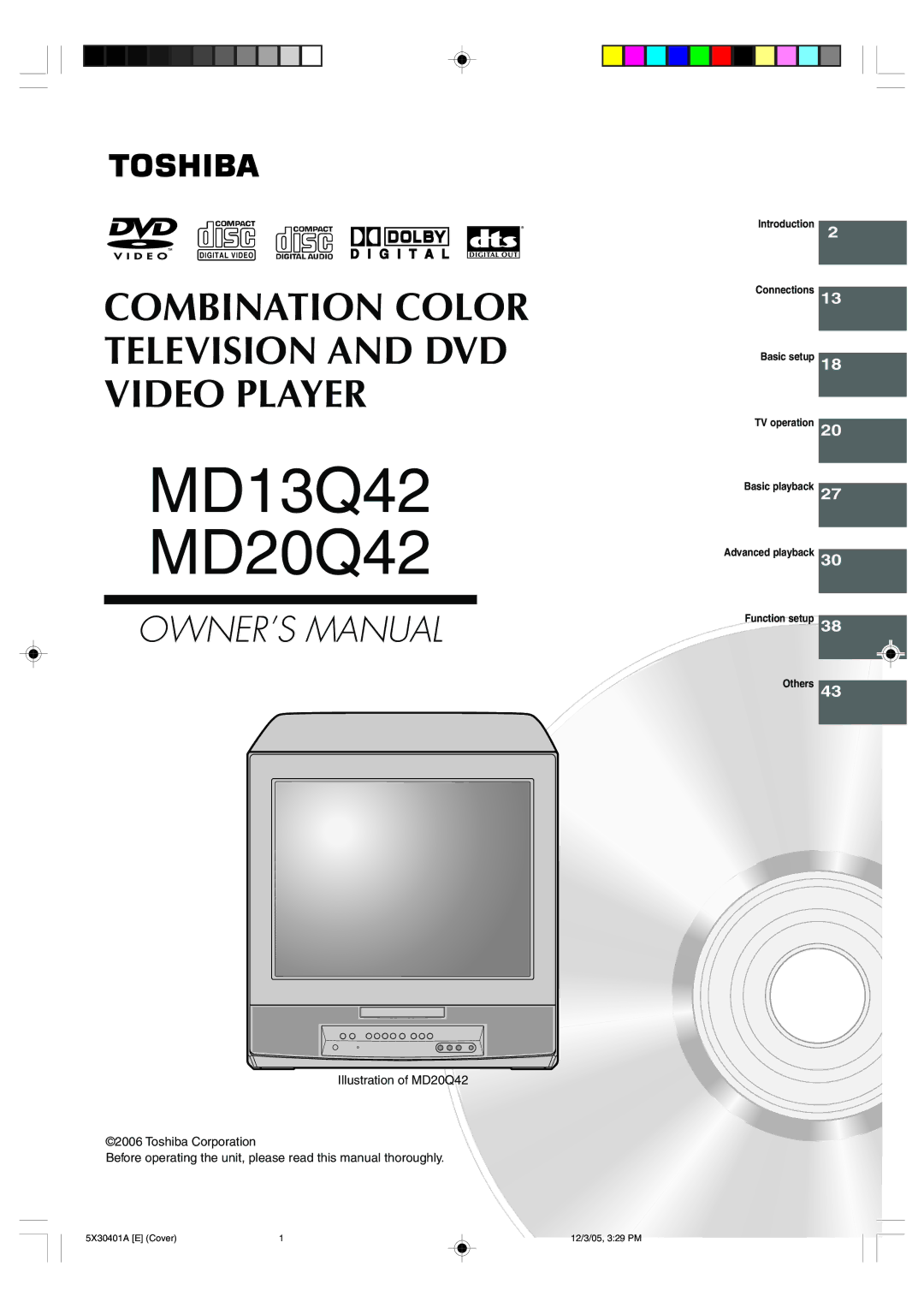 Toshiba owner manual MD13Q42 MD20Q42 