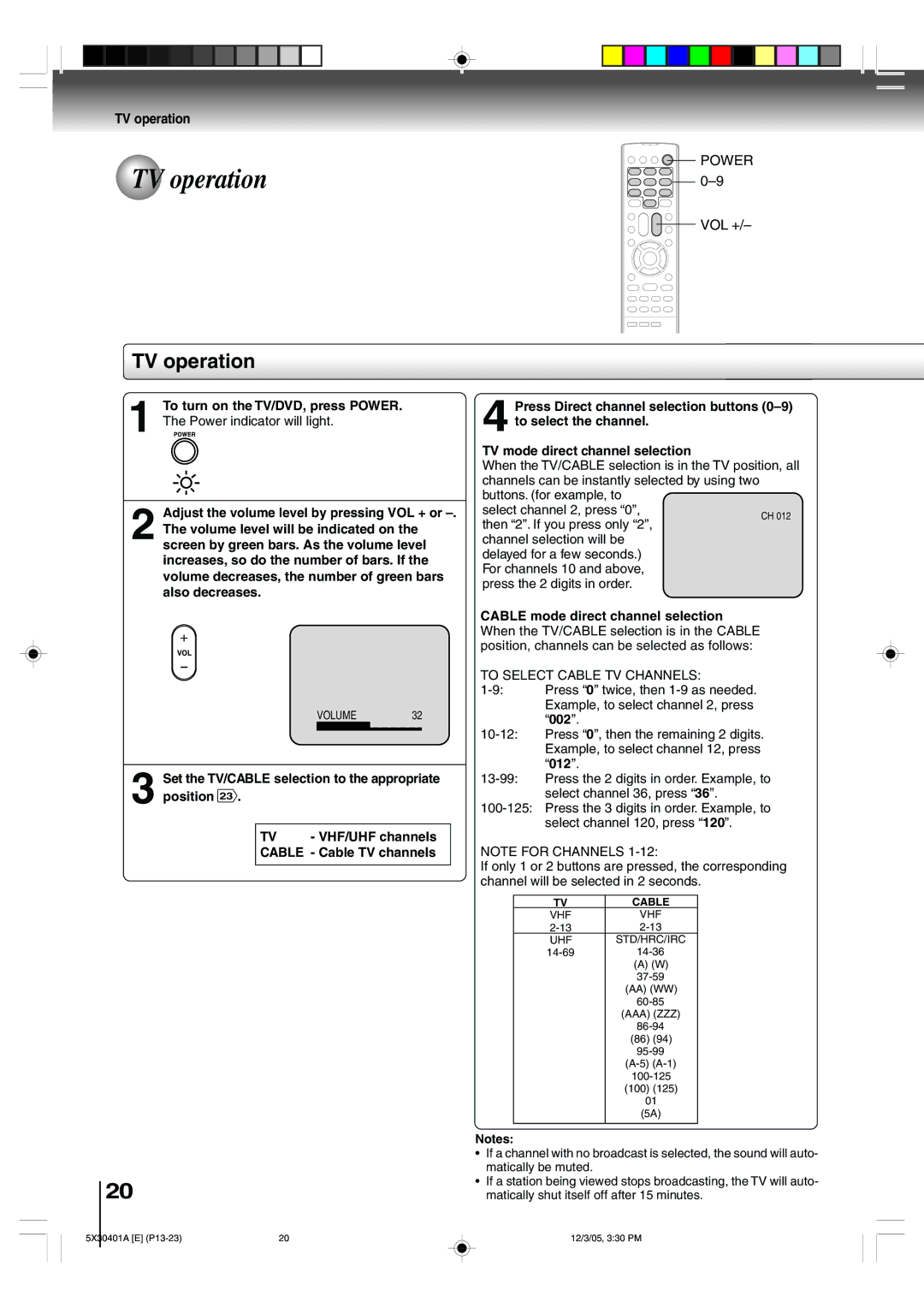 Toshiba MD13Q42, MD20Q42 owner manual TV operation 