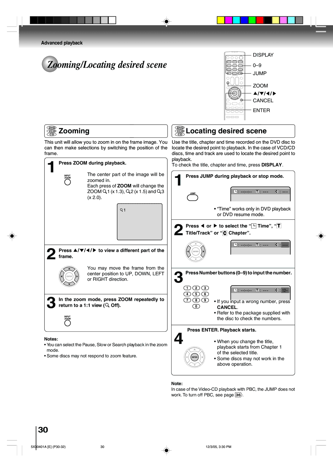 Toshiba MD13Q42, MD20Q42 owner manual Zooming/Locating desired scene, VCD Zooming, VCD Locating desired scene, Cancel 