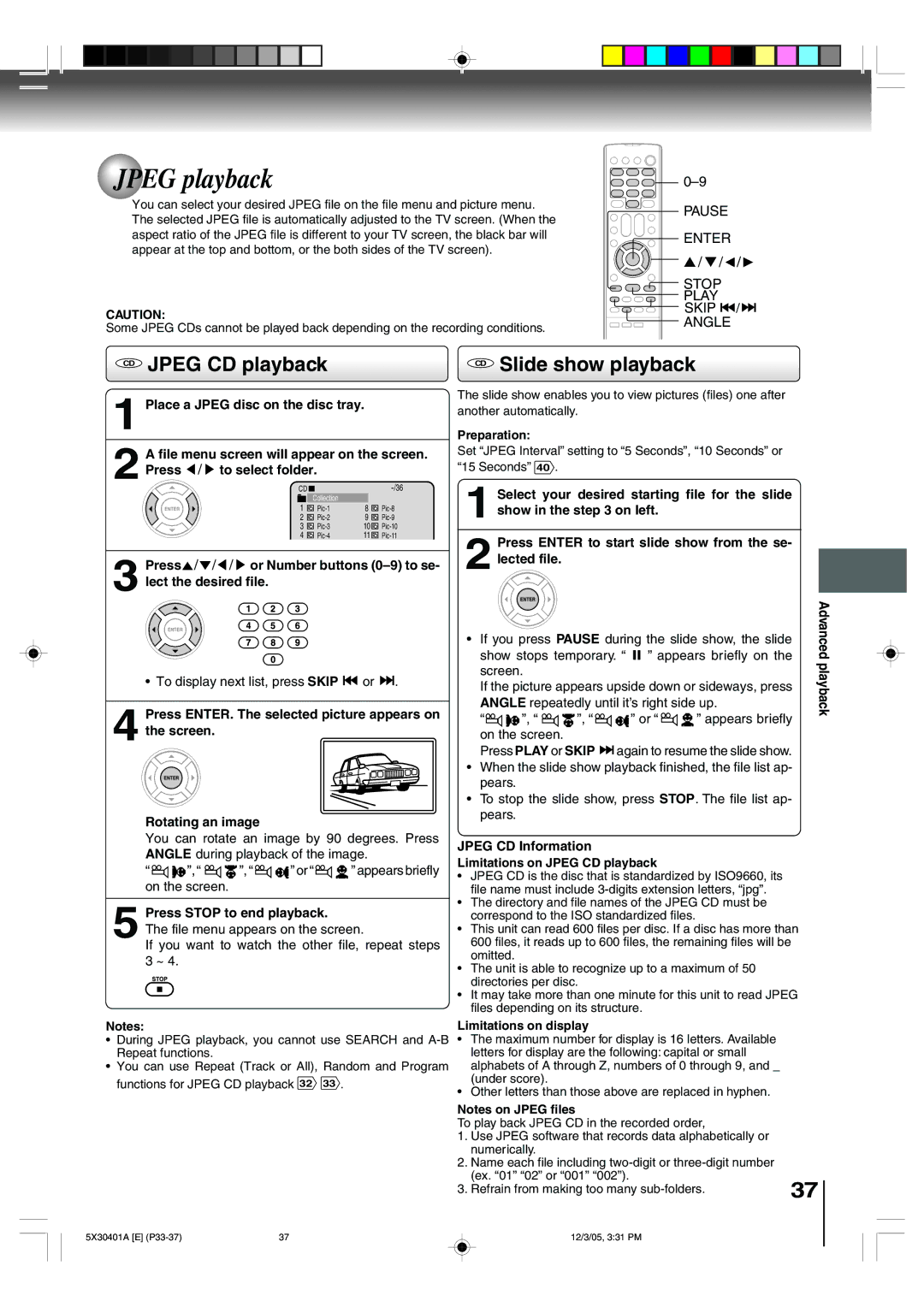 Toshiba MD20Q42, MD13Q42 owner manual Jpeg playback, CD Jpeg CD playback, CD Slide show playback 