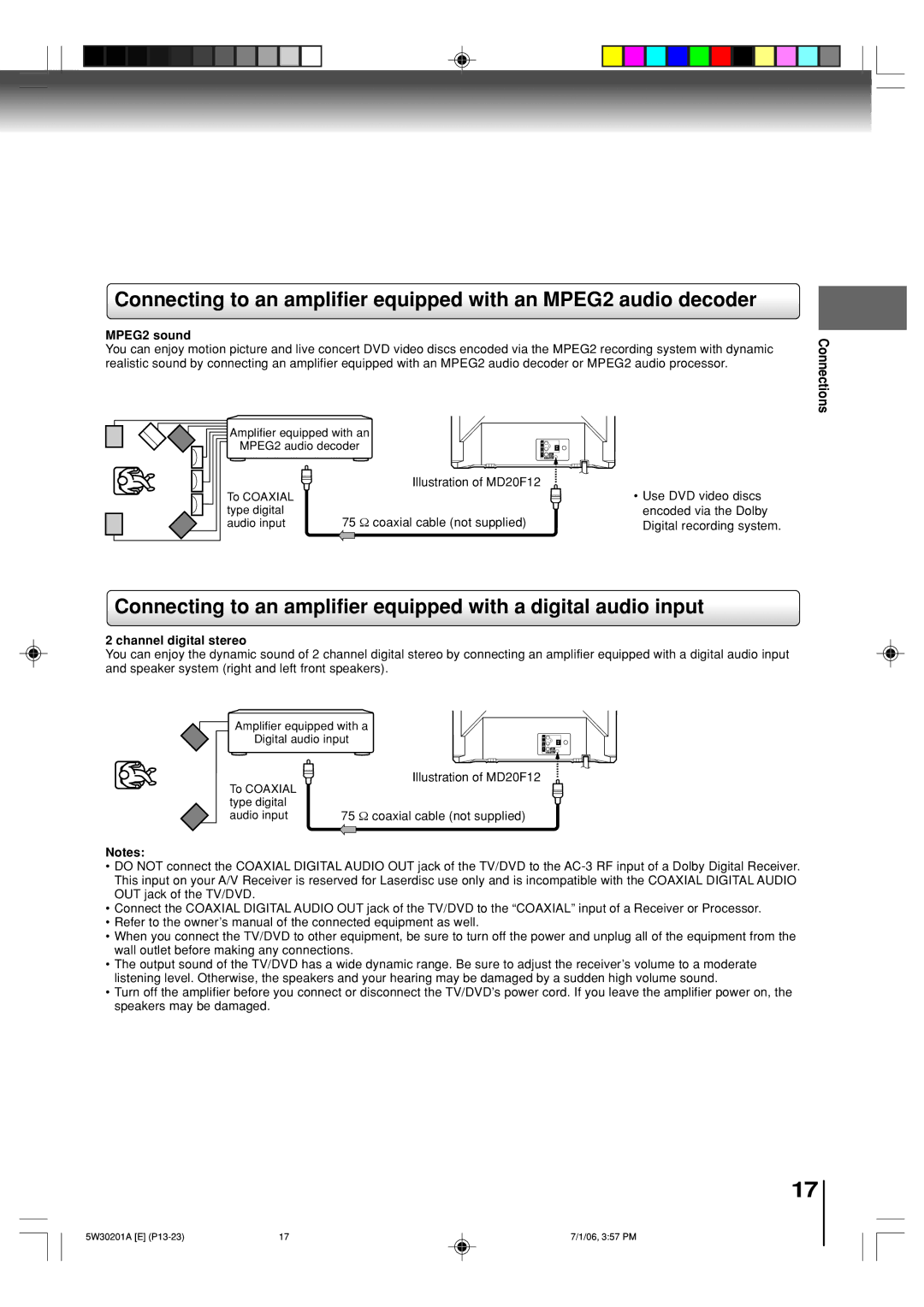 Toshiba MD20F12, MD14F12 owner manual MPEG2 sound, Channel digital stereo 