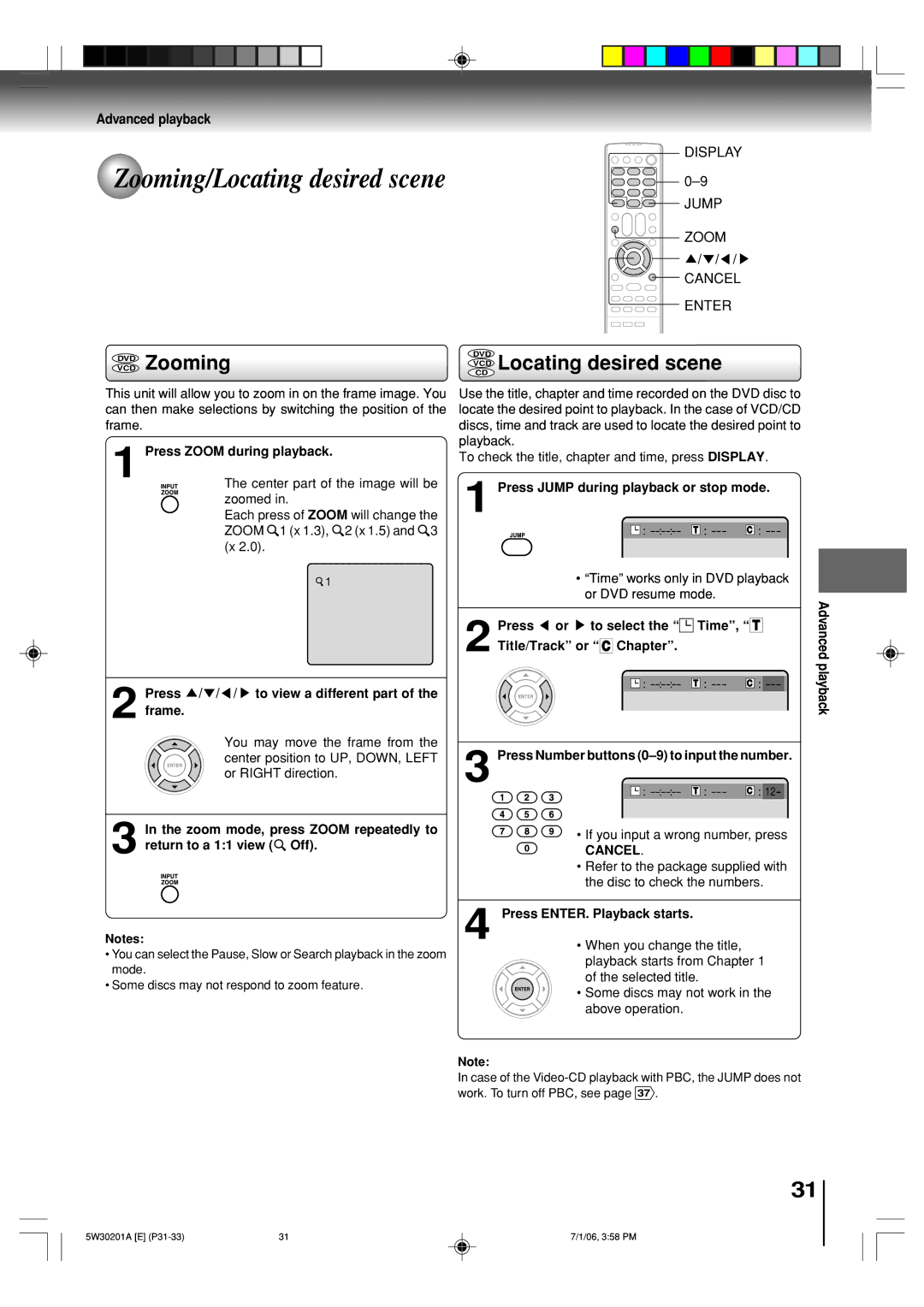 Toshiba MD20F12, MD14F12 owner manual Zooming/Locating desired scene, Vcddvd Zooming, VCD Locating desired scene, Cancel 