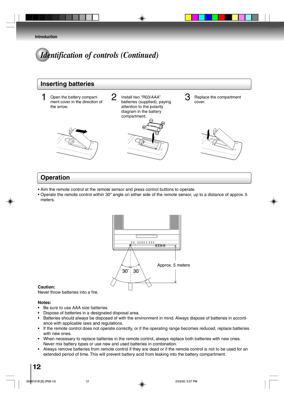 Toshiba MD14F51 owner manual Inserting batteries, Operation 