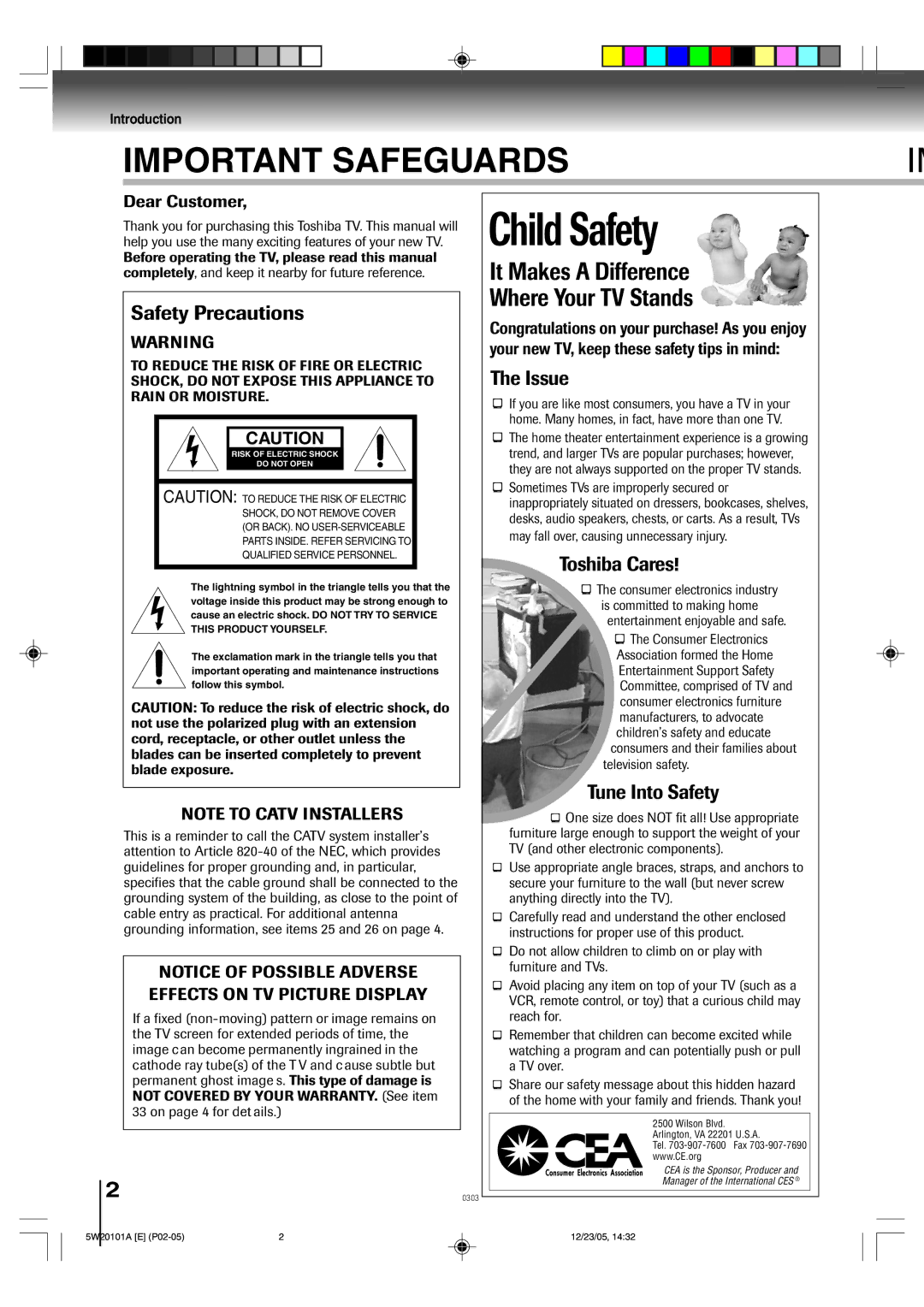 Toshiba MD14F52, MD20F52 owner manual Child Safety 