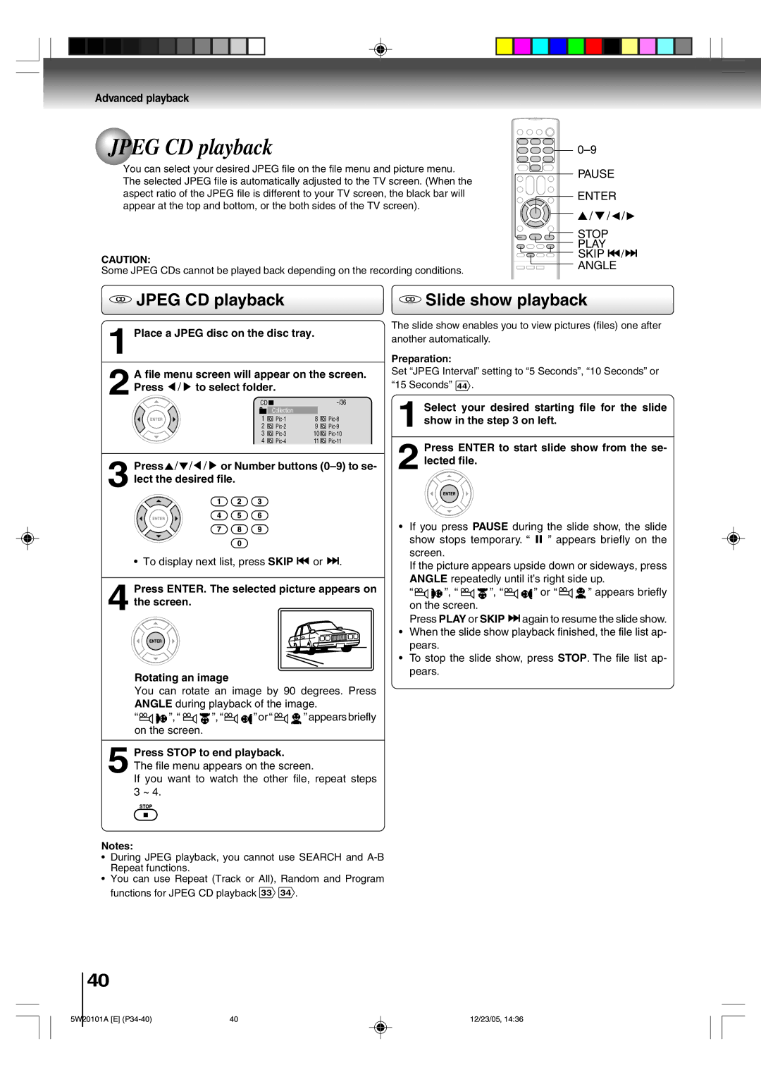 Toshiba MD14F52, MD20F52 owner manual CD Jpeg CD playback, CD Slide show playback 